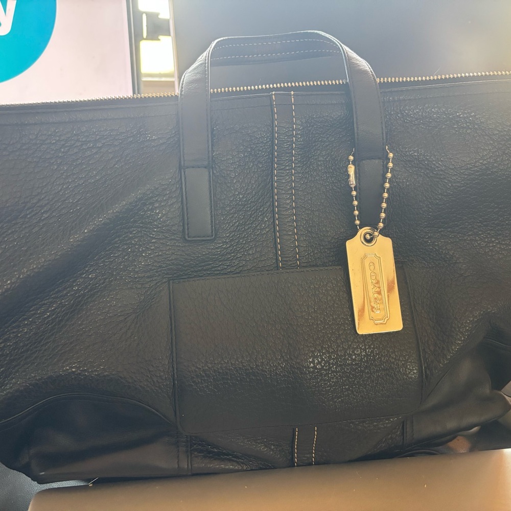 Coach Black Pebbled Leather Top Handle Tote Bag